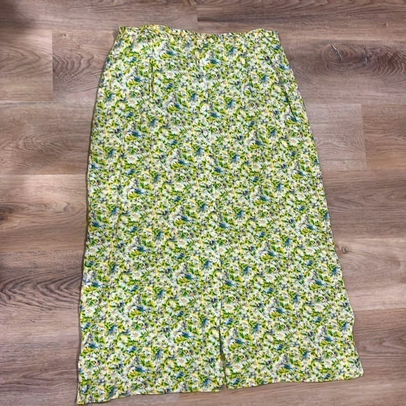 VTG 90s Y2K Daisy Print Yellow Button Down Rayon Maxi Skirt 12 - Picture 1 of 6
